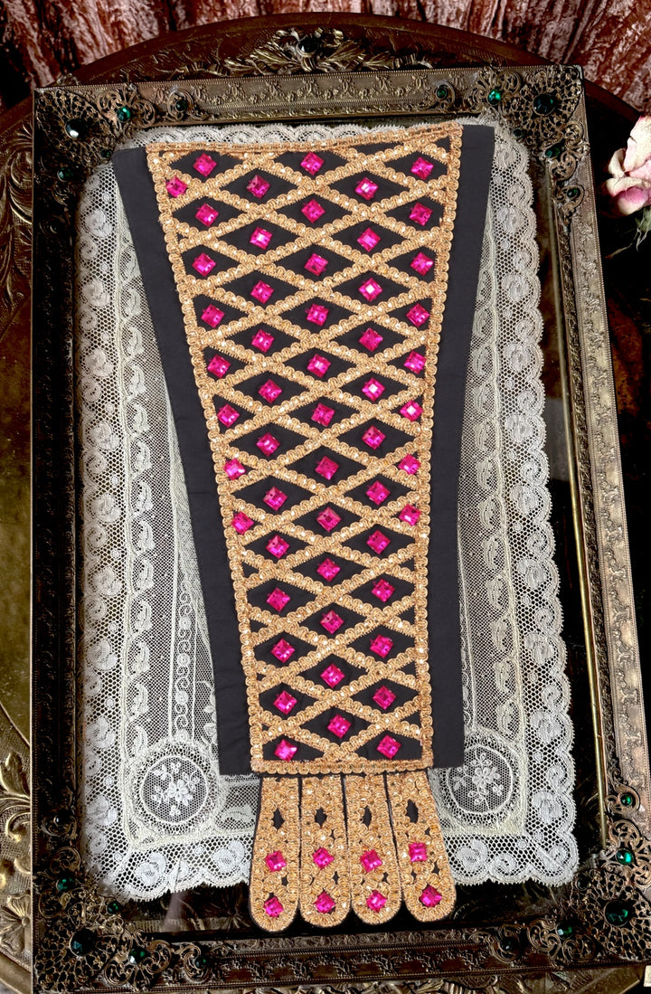 Corset Dress Stomacher - Black Tudor Jeweled Royal Fuchsia