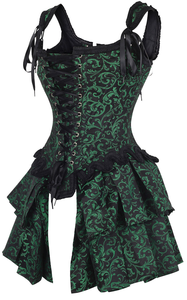 French Stays Corset in Green Brocade