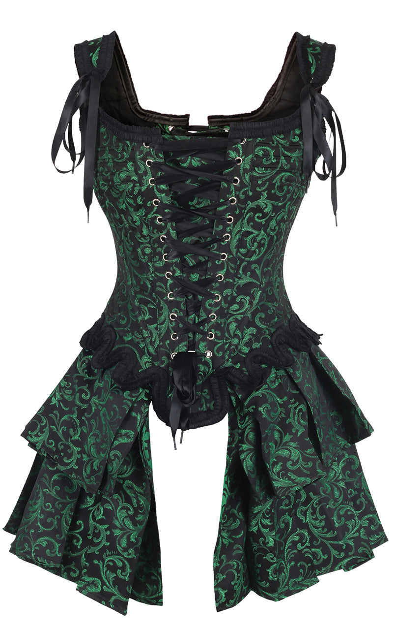 French Stays Corset in Green Brocade