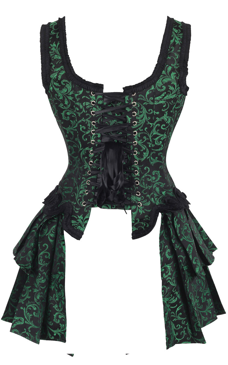 French Stays Corset in Green Brocade