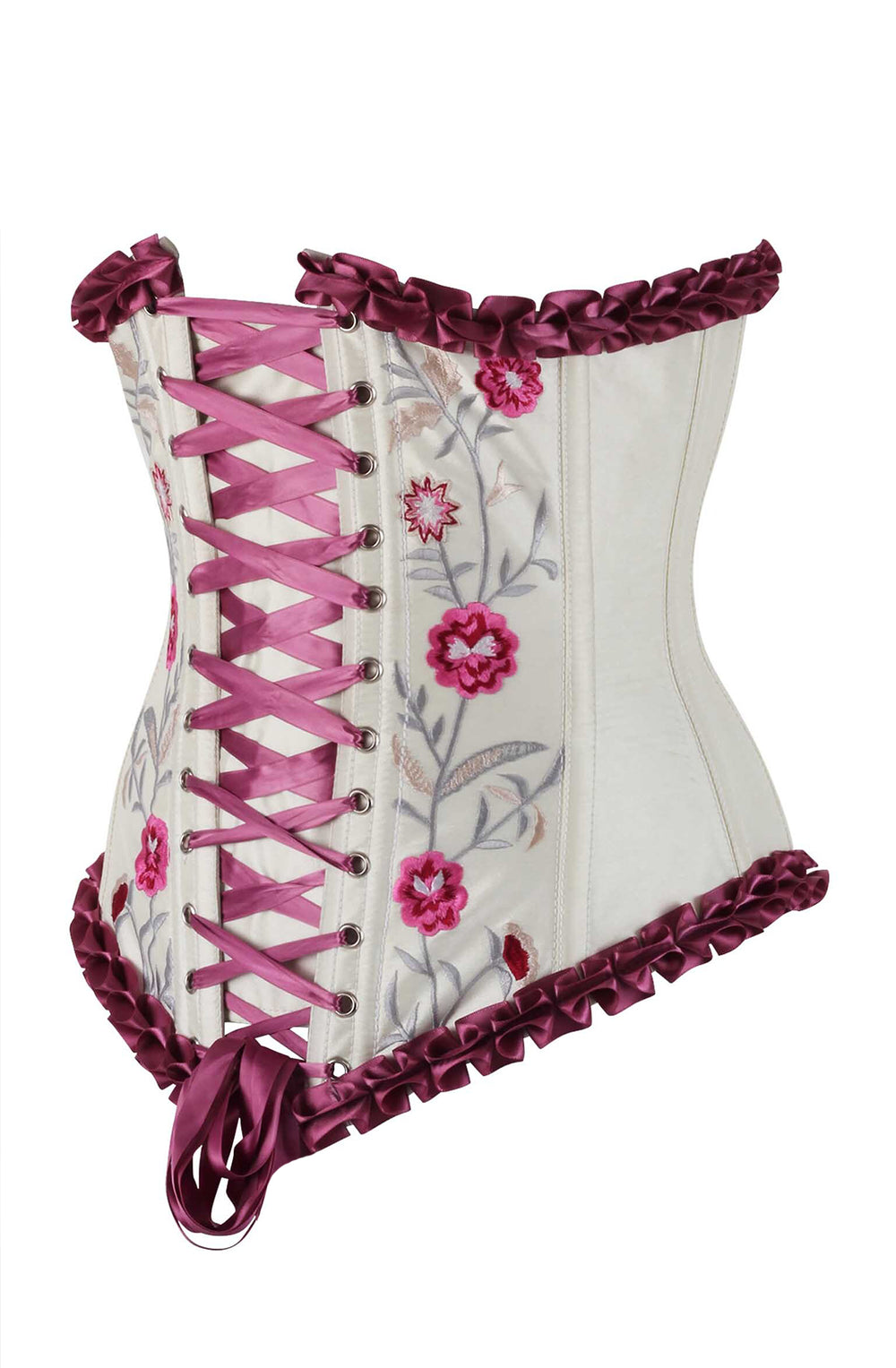 Francesca Underbust Embroidered Corset in Cerise Pink 3