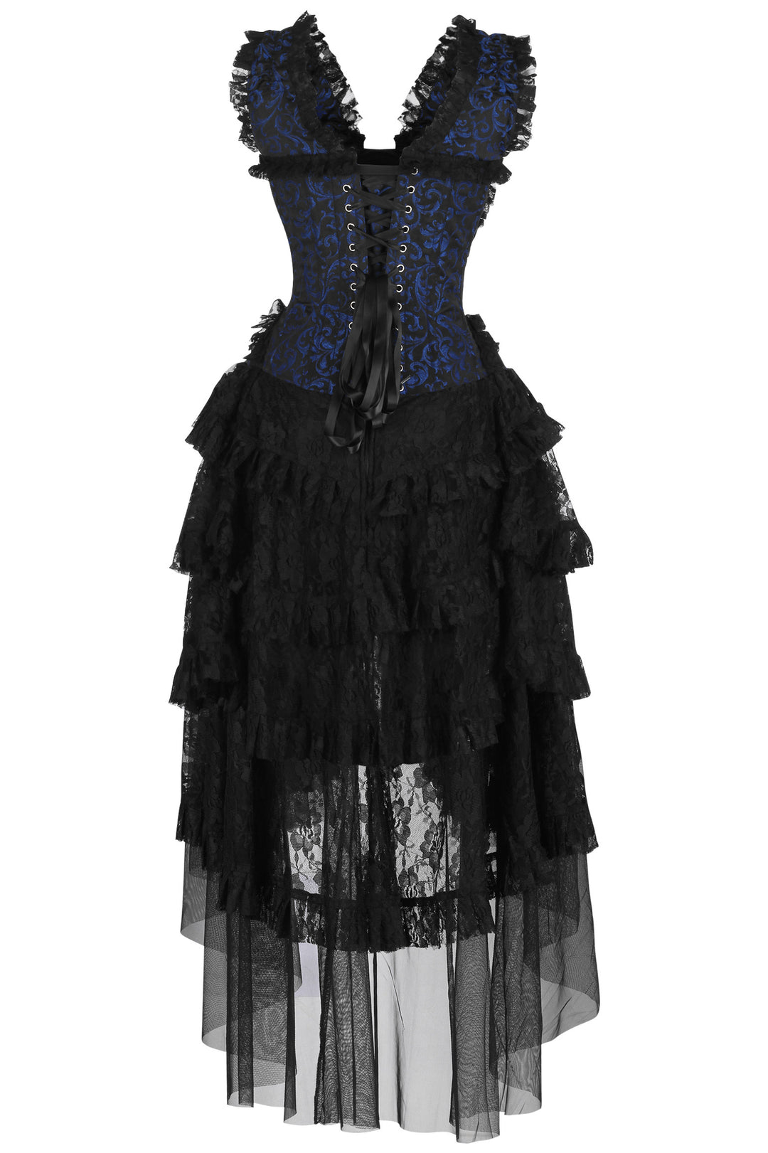 Anastasia Brocade Corset Formal Dress - Blue Brocade 3