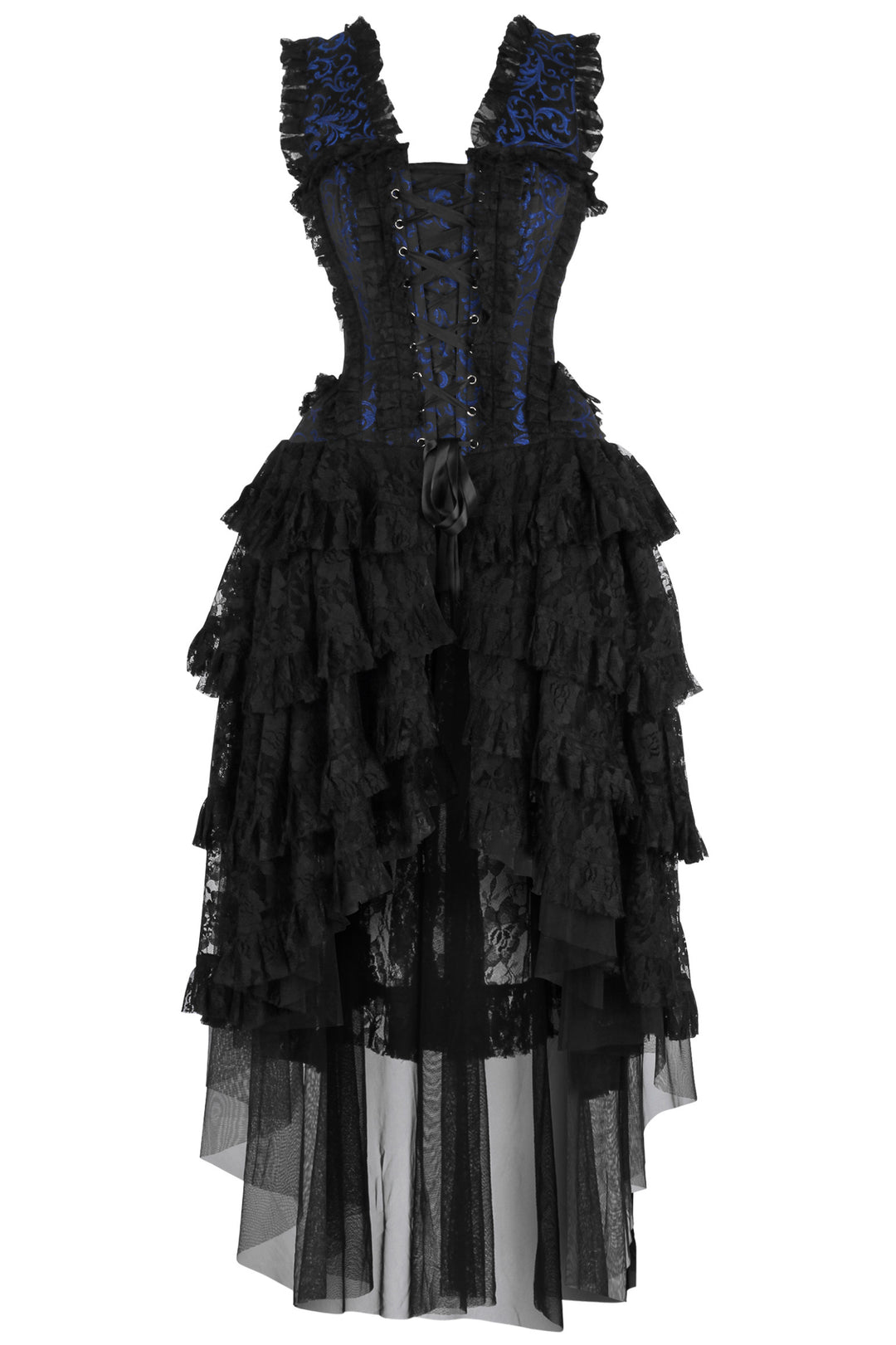 Anastasia Brocade Corset Formal Dress - Blue Brocade