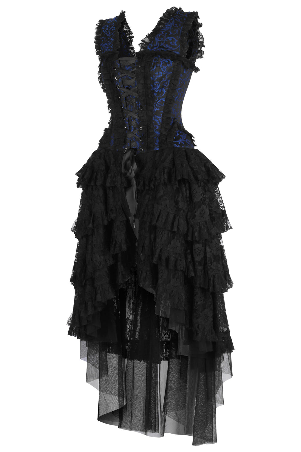 Anastasia Brocade Corset Formal Dress - Blue Brocade 2