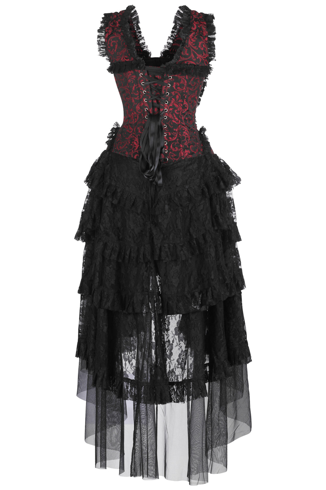 Anastasia Brocade Corset Formal Dress - Red Brocade 3