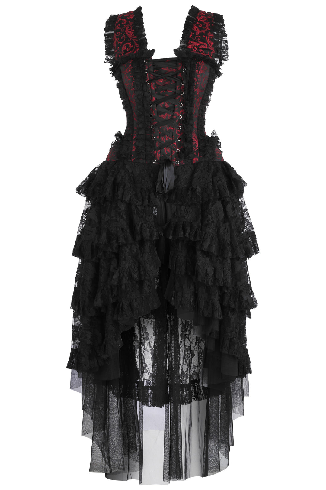 Anastasia Brocade Corset Formal Dress - Red Brocade