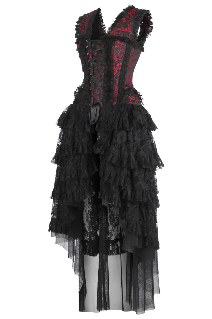 Anastasia Brocade Corset Formal Dress - Red Brocade 2