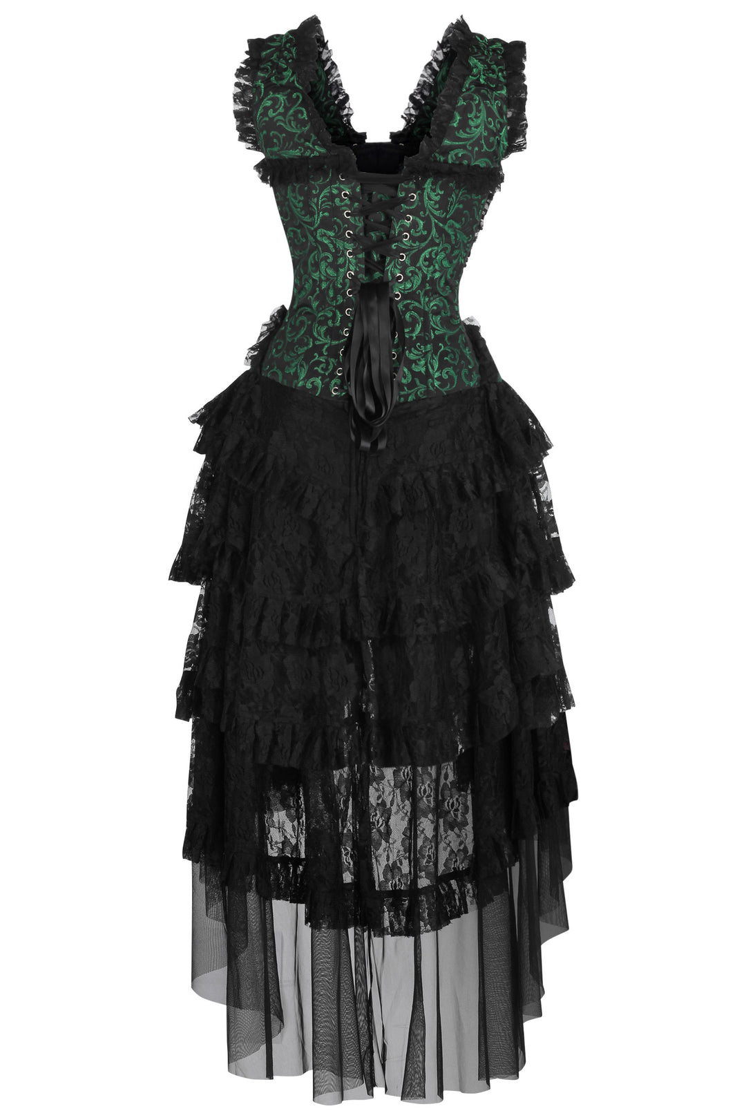 Anastasia Corset Formal Dress - Green Brocade 3