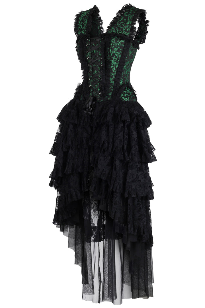 Anastasia Corset Formal Dress - Green Brocade 2