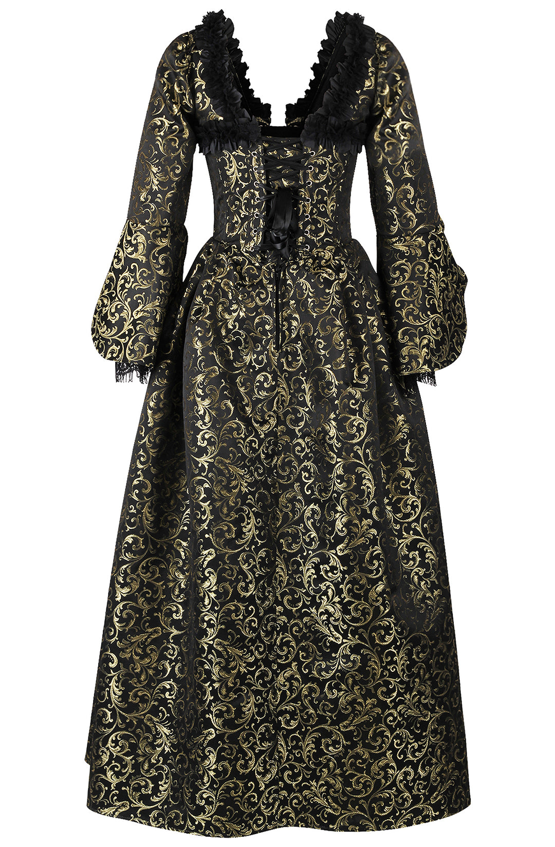 Immortelle Dress of 18th century French Court Ballgown - Black/Gold Brocade 2