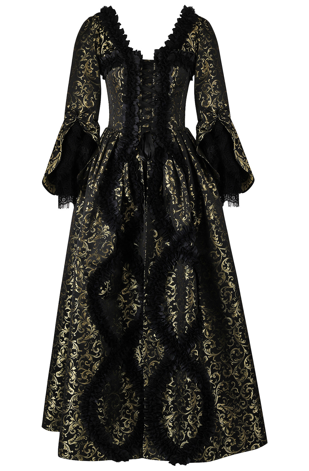 Immortelle Dress of 18th century French Court Ballgown - Black/Gold Brocade 9