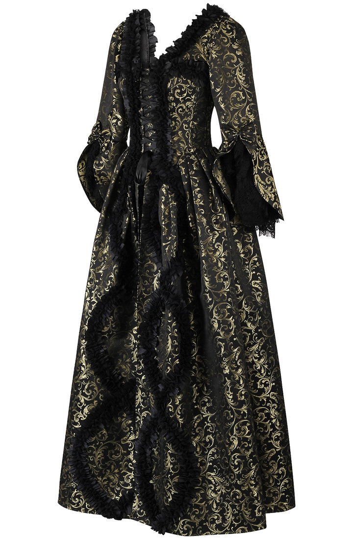 Immortelle Dress of 18th century French Court Ballgown - Black/Gold Brocade 5