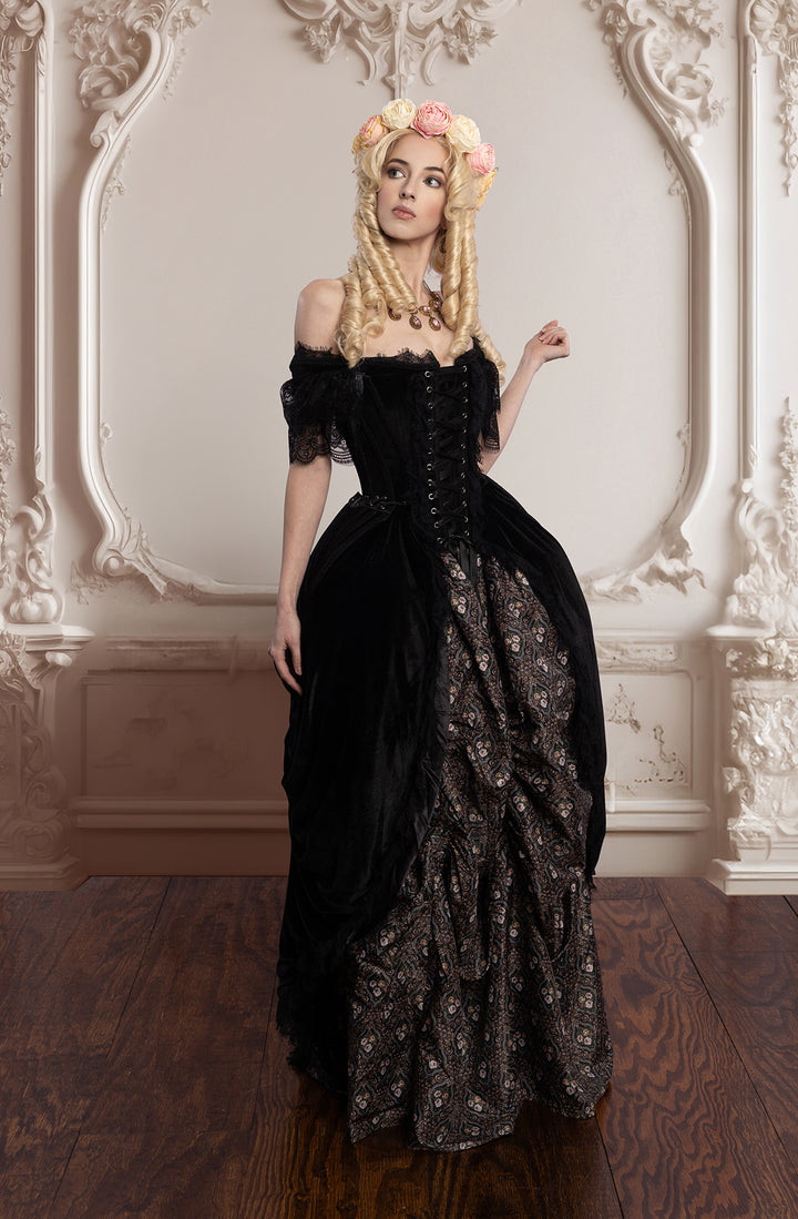 Black Corset Dress in Midnight Velvet