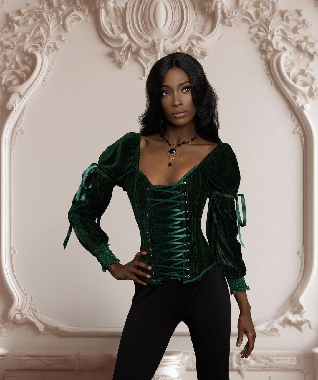 Princess Green Corset Top in Emerald Green Velvet 4