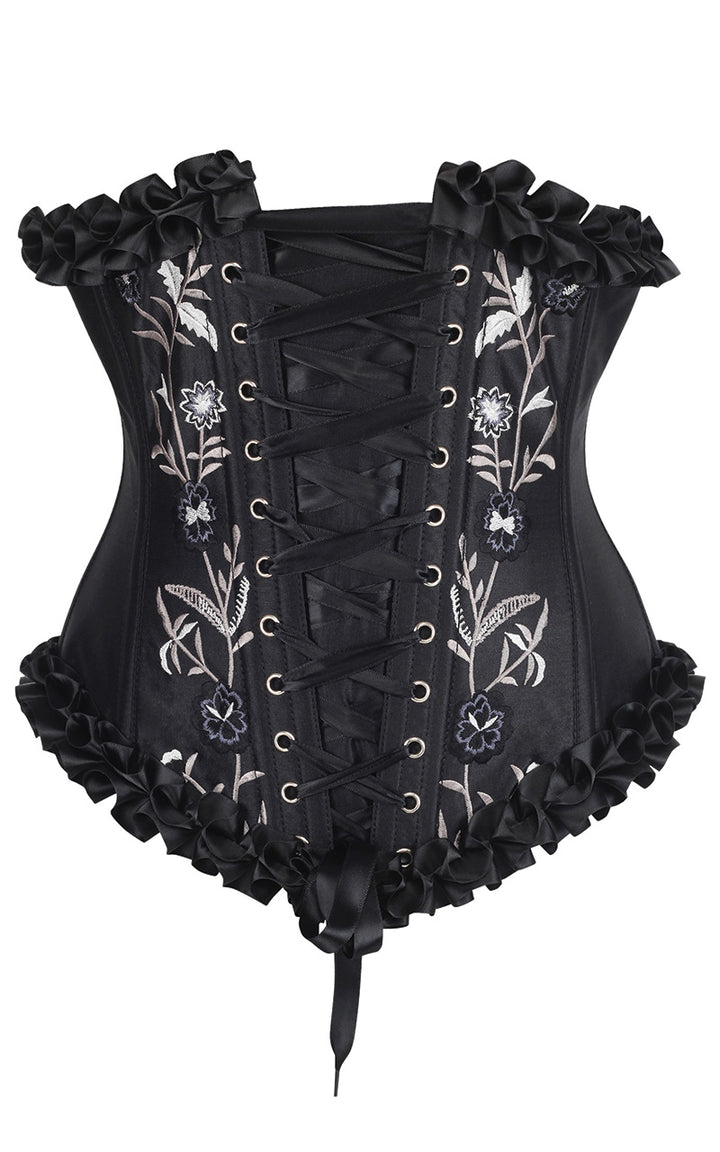 Francesca Underbust Embroidered Corset in Black