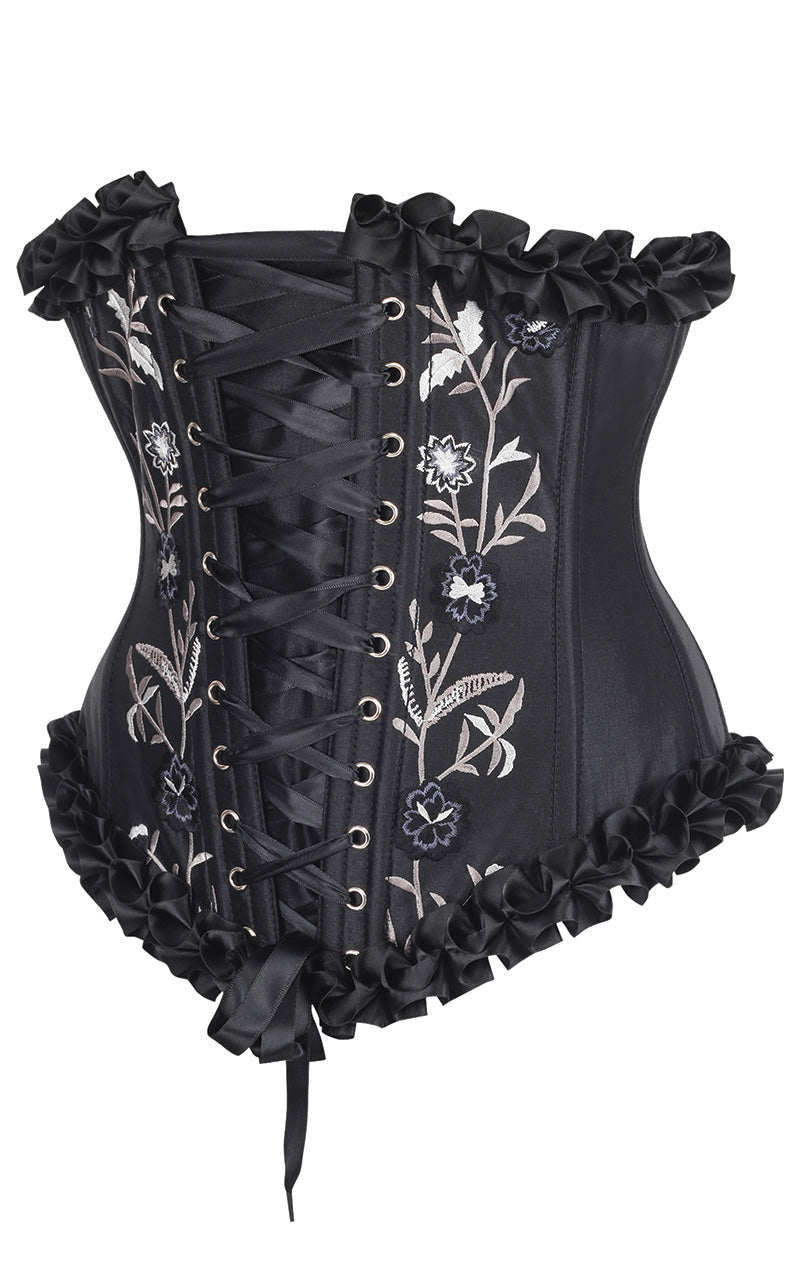 Francesca Underbust Embroidered Corset in Black