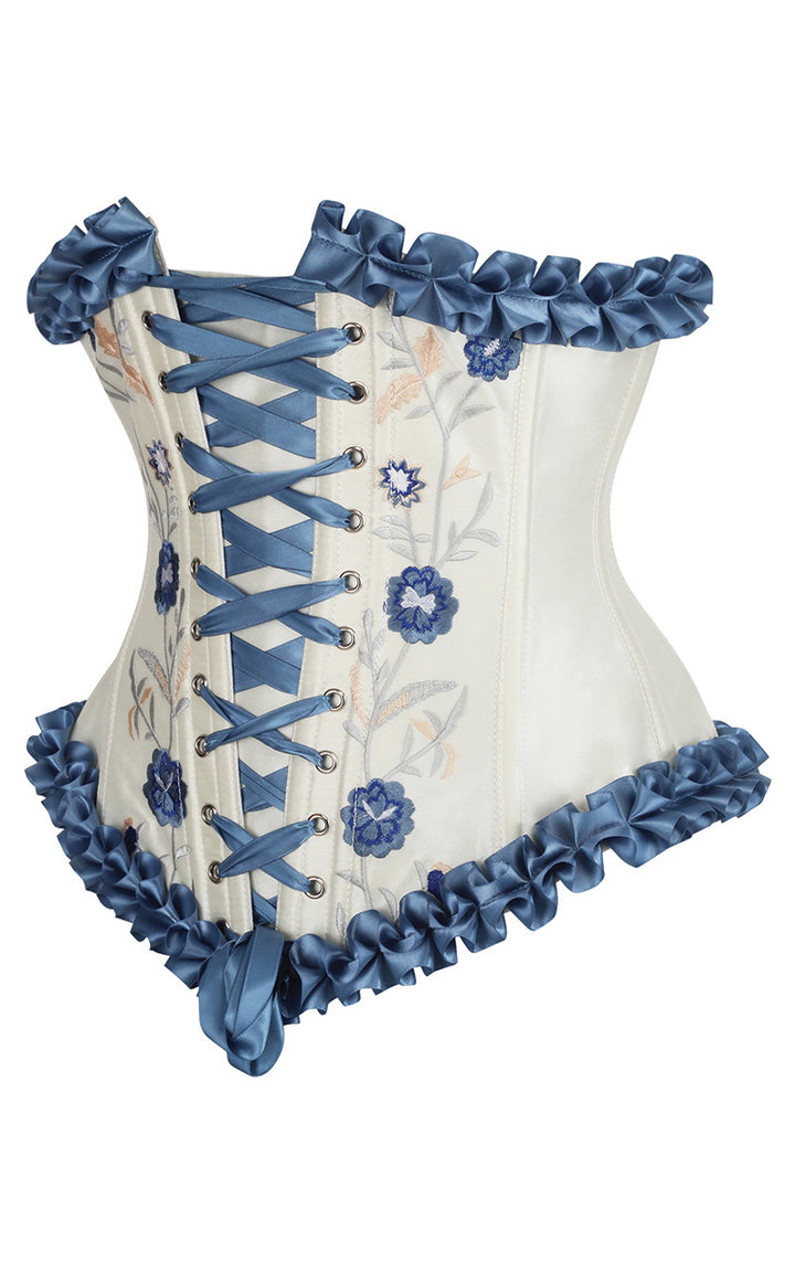 Francesca Underbust Embroidered Corset in Parisian Blue