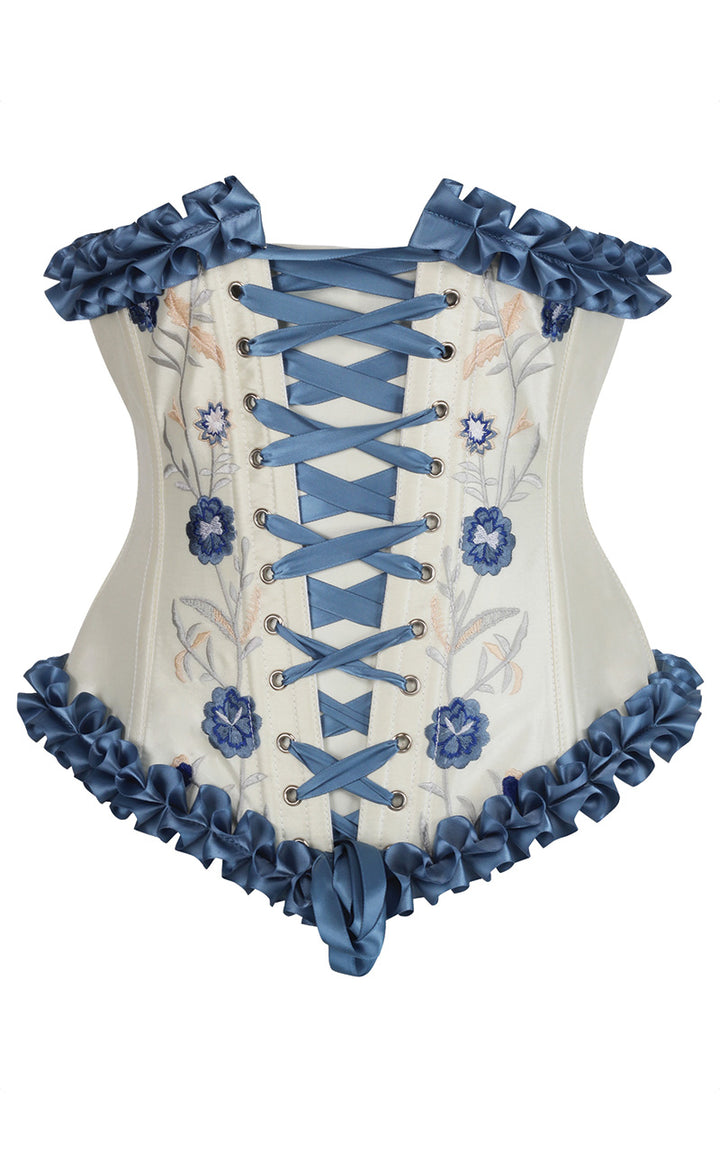 Francesca Underbust Embroidered Corset in Parisian Blue