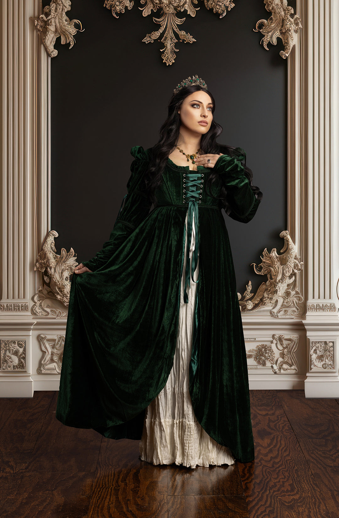 Emerald Green Velvet Guinevere Medieval Corset Gown