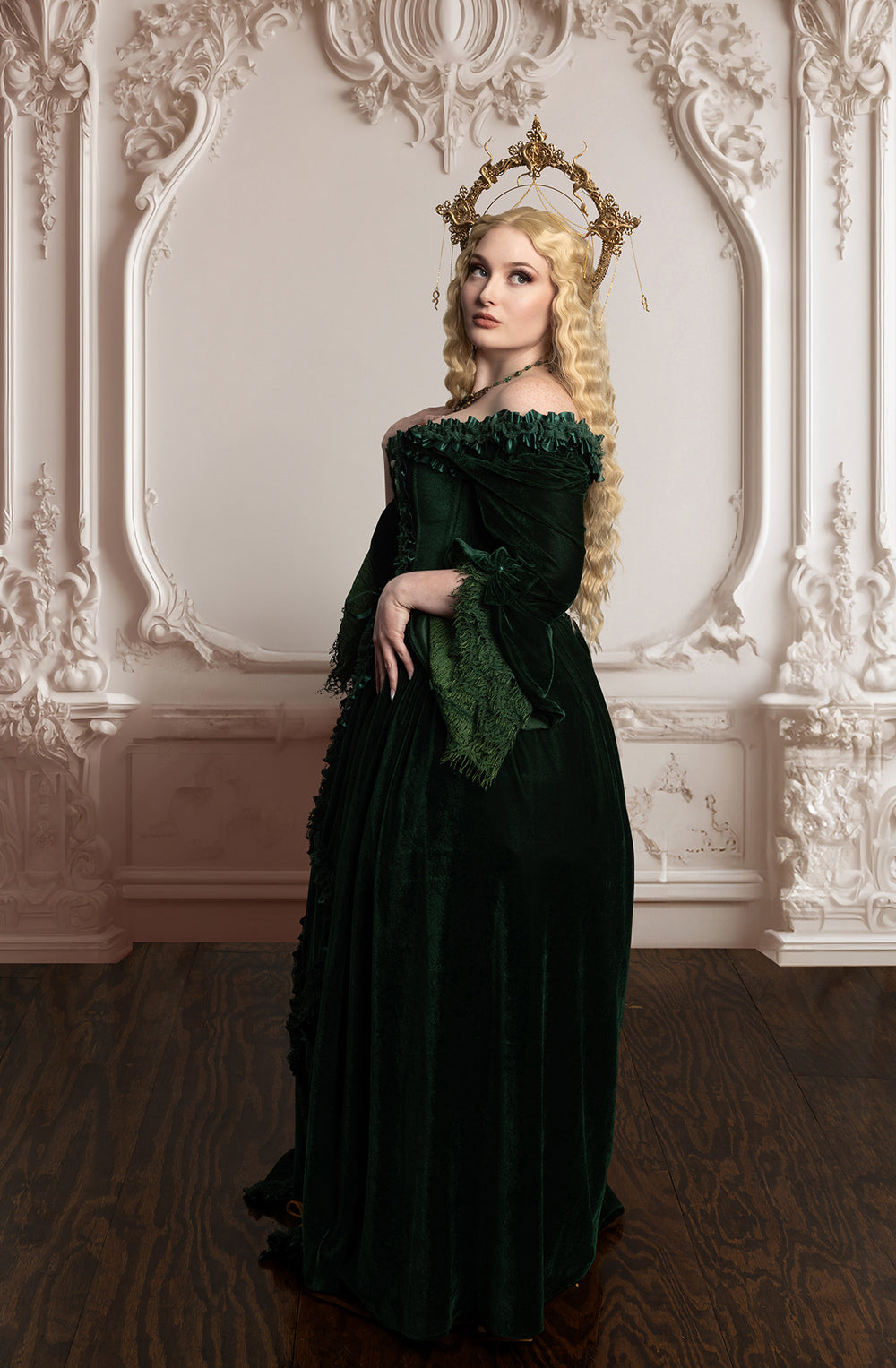 Immortelle Emerald Green Velvet Corset Gown 3