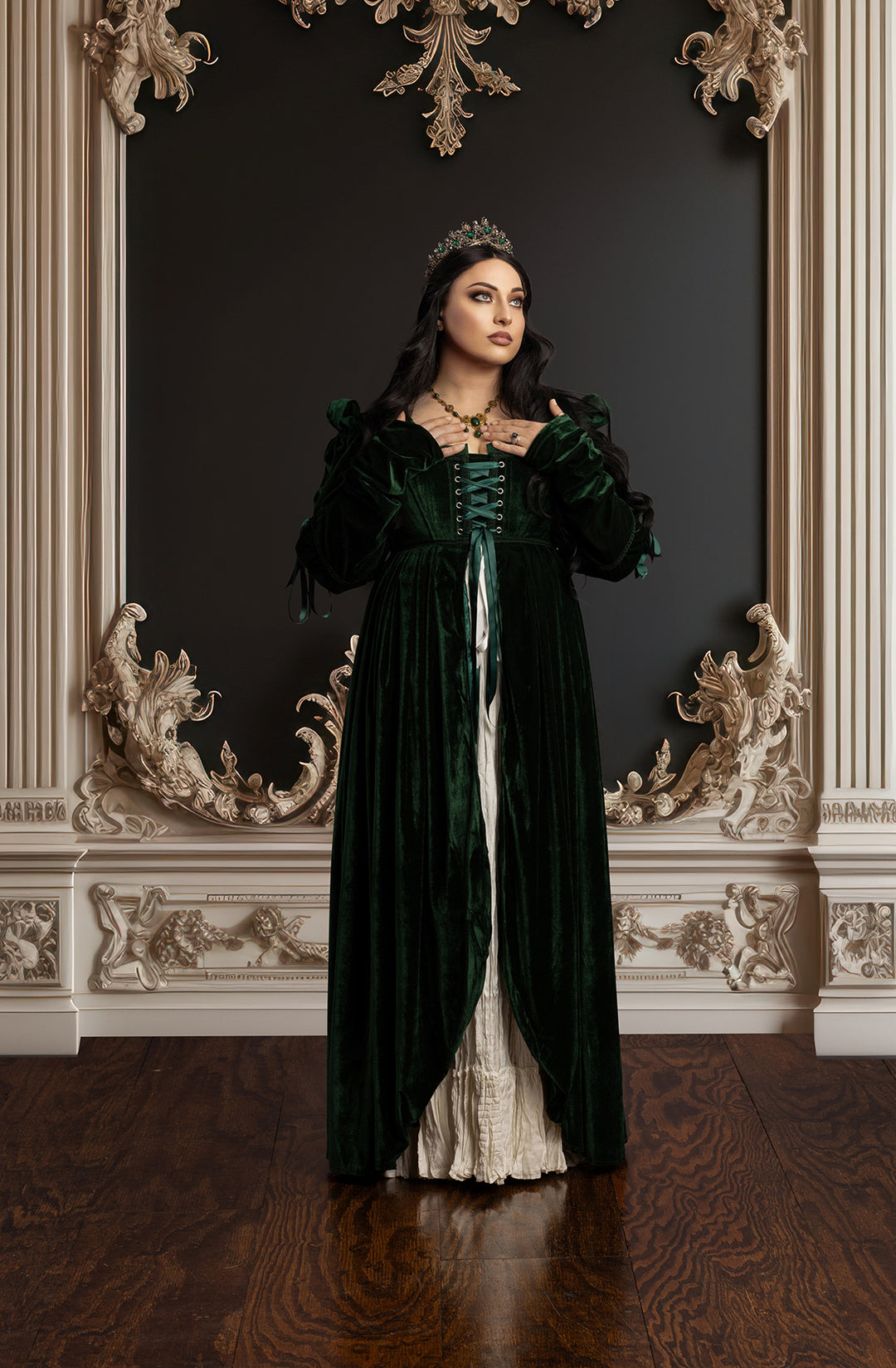 Emerald Green Velvet Guinevere Medieval Corset Gown