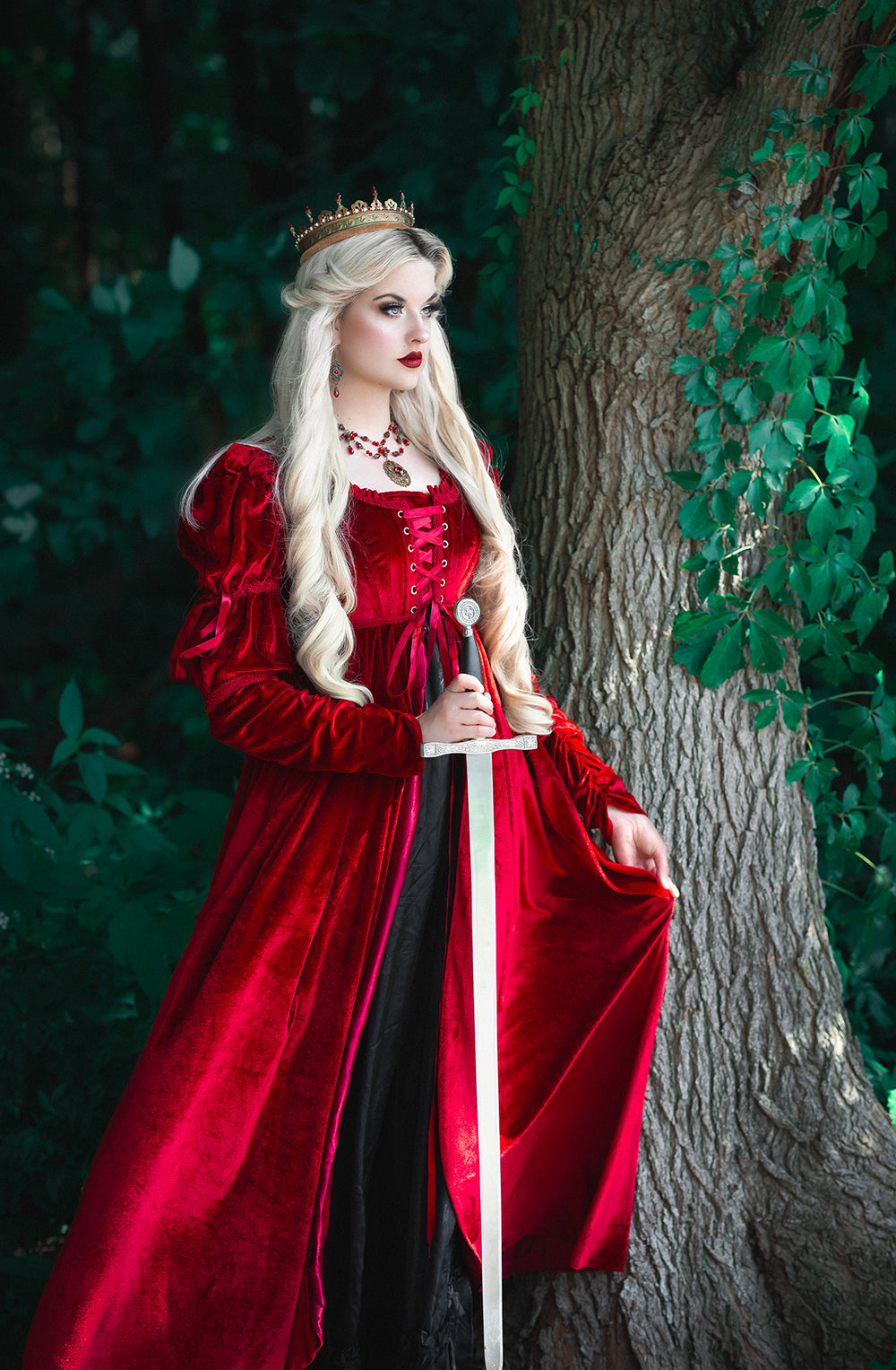 Red Velvet Bridgerton Dress - Regency Empire Waist 1